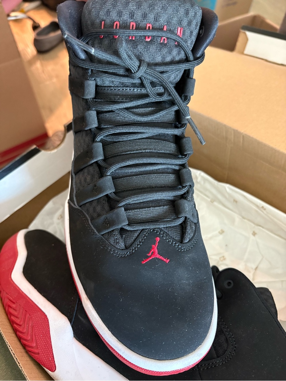 Jordan Men’s Black and Red Athletic Basketball Shoes